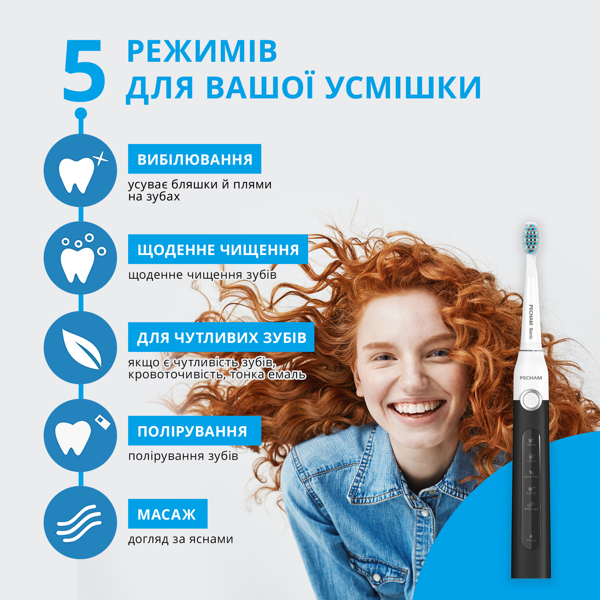 Звукова електрична зубна щітка PECHAM Black-White Travel