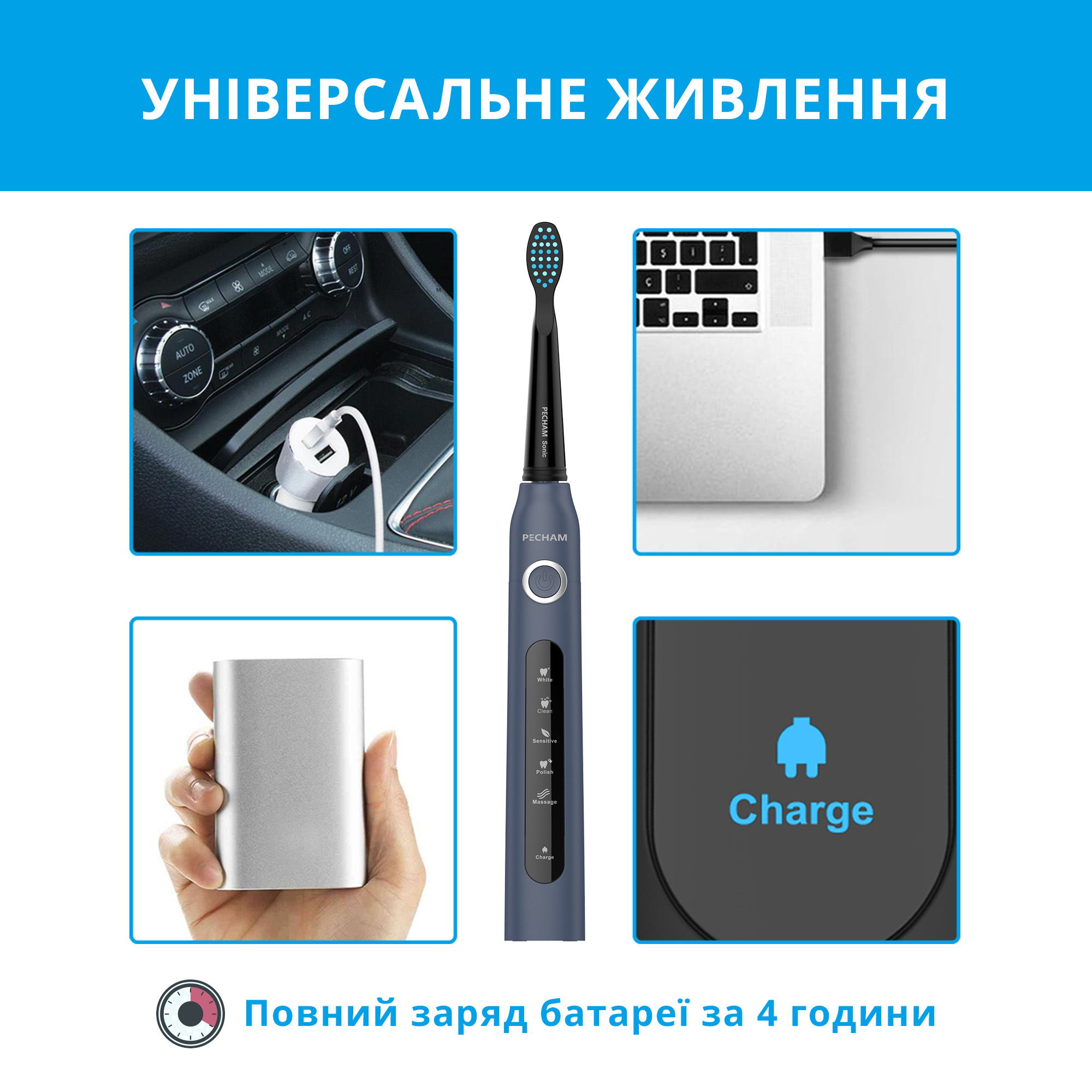 Звукова електрична зубна щітка PECHAM Navy Blue Travel PC-083