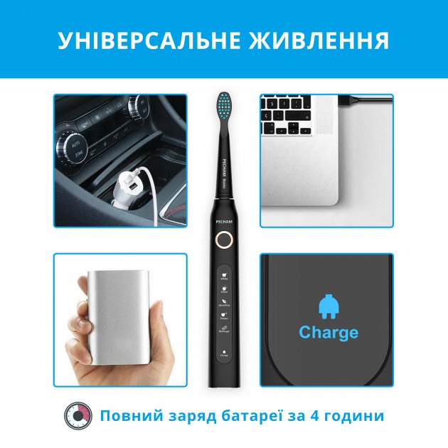Набір звукових зубних щіток PECHAM Black and White Travel Set PC-084 + річний запас насадок